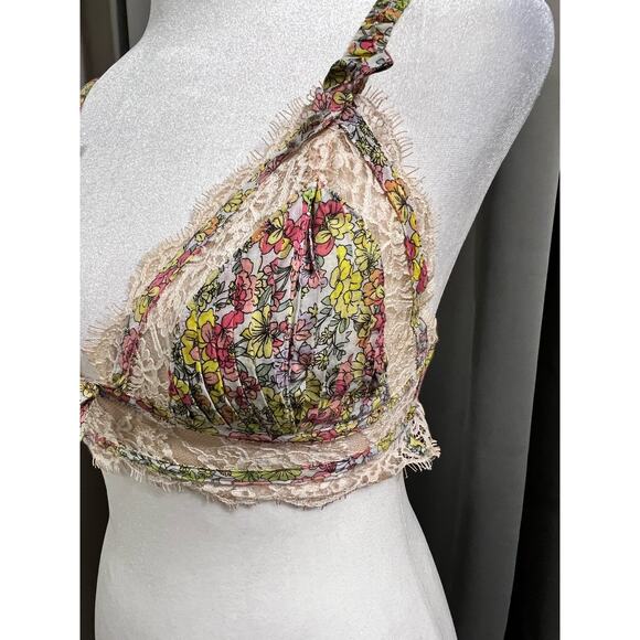 For Love and Lemons Calico Prairie Floral and Lace Print Boho Cottagecore Bra S - Picture 3 of 7